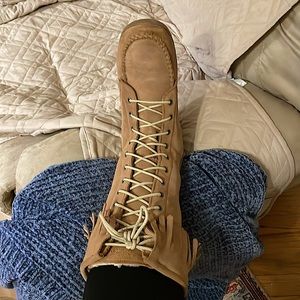 LL BEAN  womens leather  fringe boots lined size 10 EUC